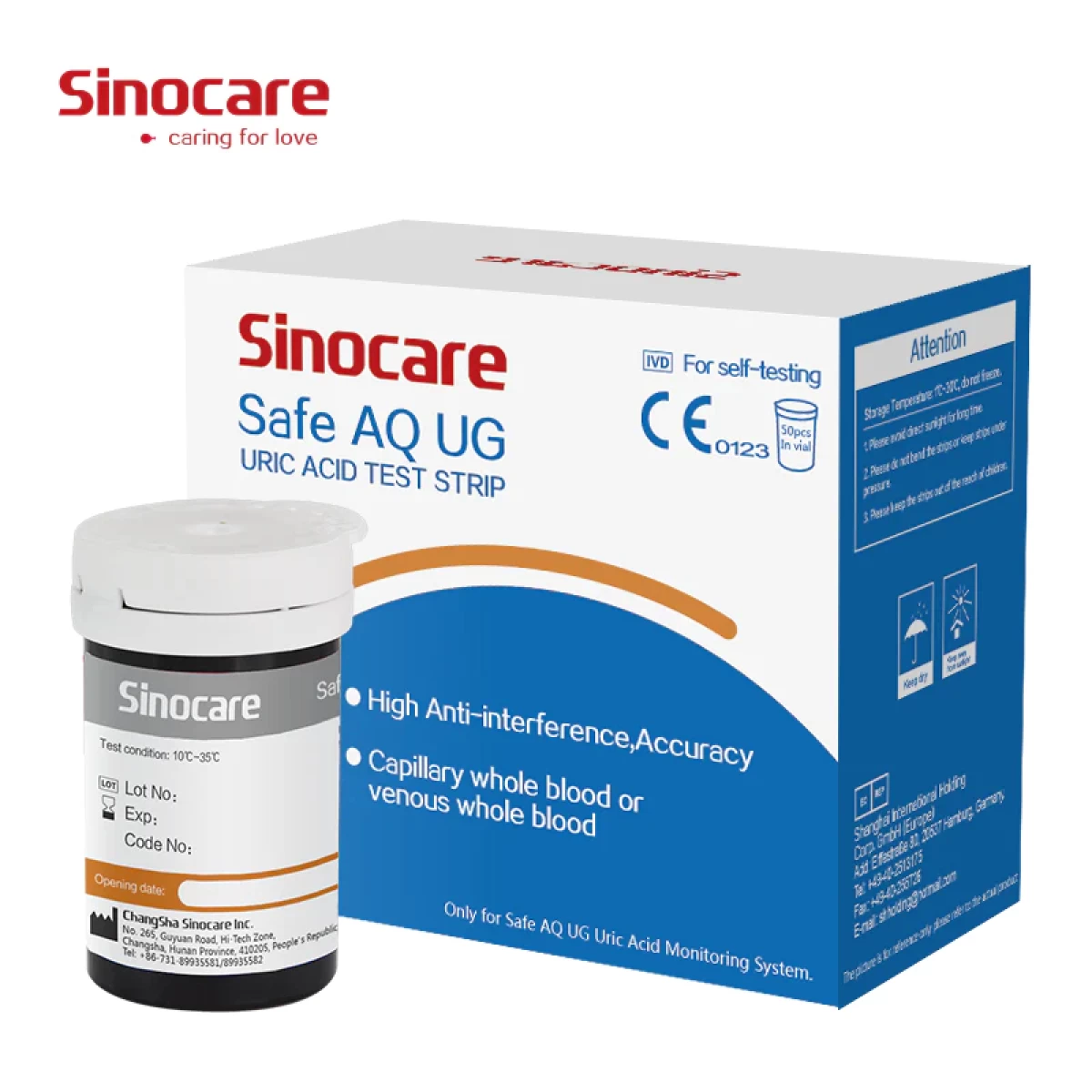 Sinocare Safe AQ UG Uric Acid Strips (50 Strips)